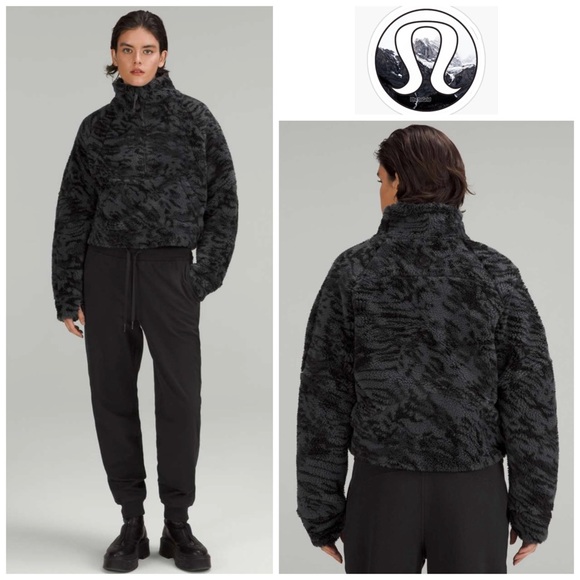 Lululemon Sz XS/S Scuba Oversized Fleece Funnel Neck *Jacquard Camo Carbon Black - Picture 1 of 16